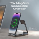 Promate 3 in 1 Ultra-Slim Transparent Foldable 15W MagSafe Compatible Wireless Charging Station | Ultra-Slim & Foldable Design | Strong Magnetic Hold | Fast Charging For iPhone & Airpods & iWatch | 2 Years Warranty | AuraFold-Trio |