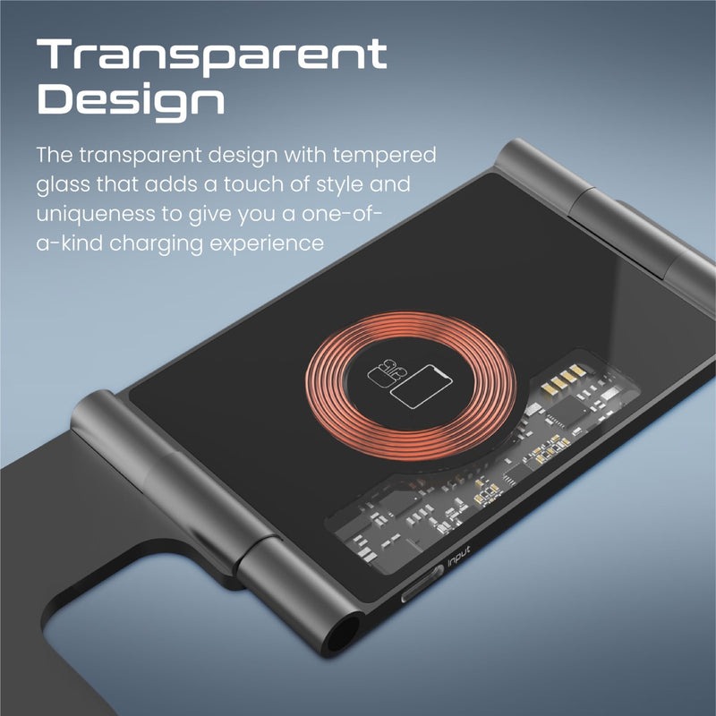 Promate 3 in 1 Ultra-Slim Transparent Foldable 15W MagSafe Compatible Wireless Charging Station | Ultra-Slim & Foldable Design | Strong Magnetic Hold | Fast Charging For iPhone & Airpods & iWatch | 2 Years Warranty | AuraFold-Trio |