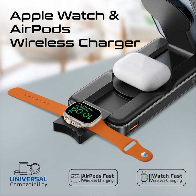 Promate 5-in-1 Foldable MagSafe Compatible Wireless Charging Power Bank | Fast Charging | Case Compatible | FOD Protection | Integrated Magnetic Charger | Universal Compatbility | 2 Years Warranty | PowerPack-Fold |