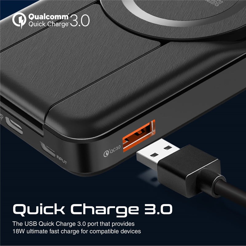 Promate 5-in-1 Foldable MagSafe Compatible Wireless Charging Power Bank | Fast Charging | Case Compatible | FOD Protection | Integrated Magnetic Charger | Universal Compatbility | 2 Years Warranty | PowerPack-Fold |