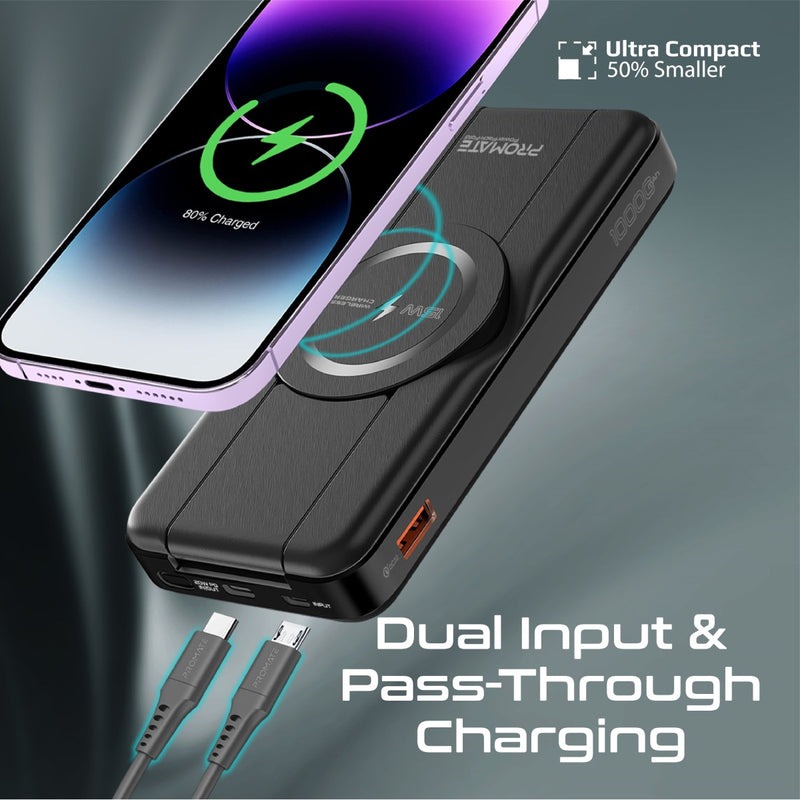 Promate 5-in-1 Foldable MagSafe Compatible Wireless Charging Power Bank | Fast Charging | Case Compatible | FOD Protection | Integrated Magnetic Charger | Universal Compatbility | 2 Years Warranty | PowerPack-Fold |