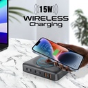Promate GaNFast™ 100W Power Delivery Charging Station with 15W Wireless Charger | Universal Compatibility | Charge 7 Devices atThe Same Time | Ultra-Compact & Small Design | 2 Years Warranty | PowerBase-GaN100 |