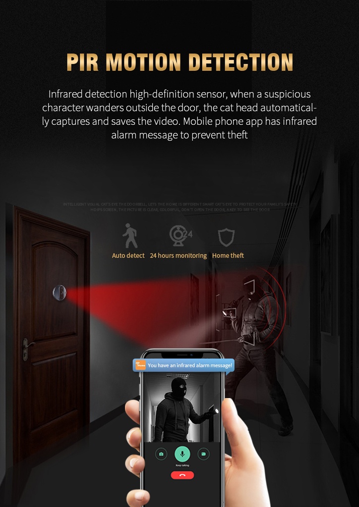 Smart PeepHole Viewer Door Bell | Night Vision | 3 Months Standby | PIR Motion Detection | 2-Way Audio | Smart App Control |