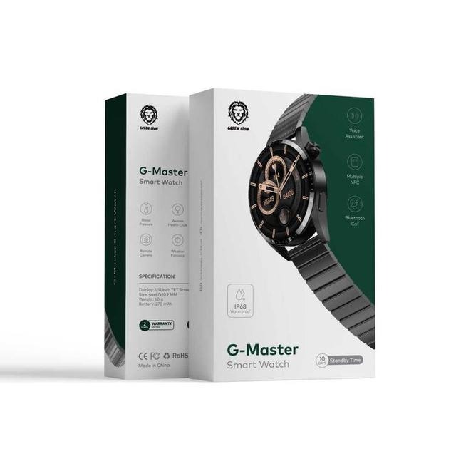 Green Lion G-Master Stainless Steel Smart Watch | Waterproof | Long Lasting Battery | Bluetooth Call | Voice Assistant | Calls & Social Notification | Health Monitoring | 2 Years Warranty | GNGMSWSSBK/SL