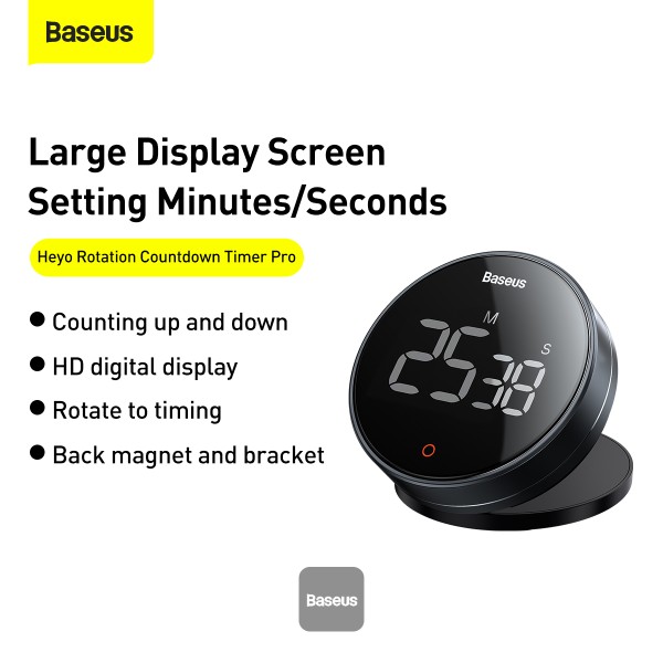 Baseus Digital Rotation Countdown Timer | HD Digital Display | Rotate To Set Timing | 3 Level Volume | Hidden Bracket | Magnetic Back Design | FMDS000013 |