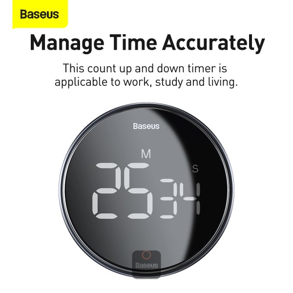 Baseus Digital Rotation Countdown Timer | HD Digital Display | Rotate To Set Timing | 3 Level Volume | Hidden Bracket | Magnetic Back Design | FMDS000013 |