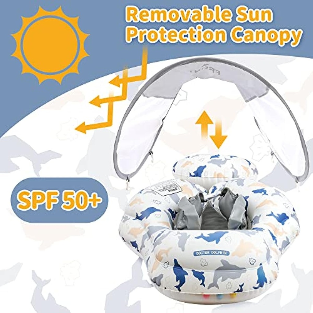 Inflatable Baby Swimming Float | Removeable Sun Canopy | Quality Material | Safety Belt | Air Pump Included |
