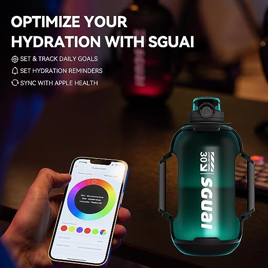 SGUAI Smart Water Bottle | LED Reminders | Portable & Leak-Proof Design | BPA-Free & Easy To Clean | Long-Lasting Battery |