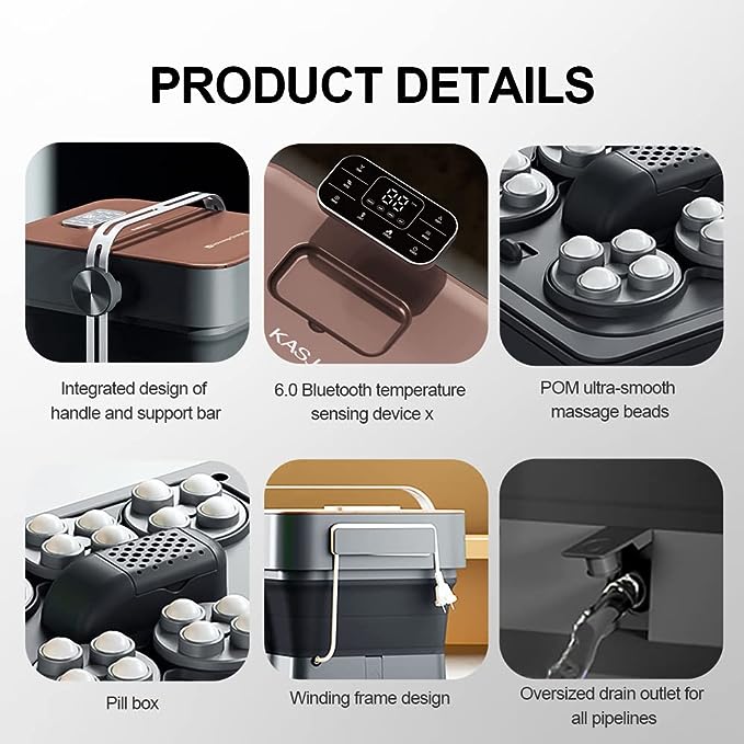 KASJ Foot Bath Device | Portable & Folding Design | 4 Bathing Modes | LED Control Screen | Bluetooth Remote Control | USB Charging | K1 |