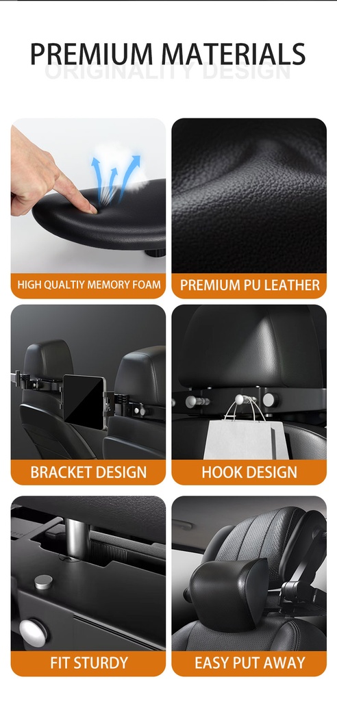 Car Headrest Pillow | High Quality Leather & Foam | Adjustable & Comfortable | Easy To Install | CHP07 |