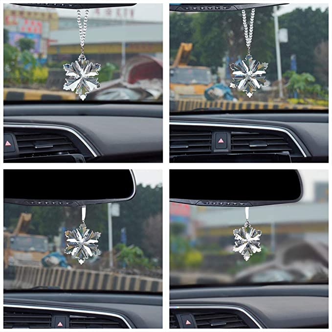 DCXA Car Pendant Transparent Crystal Snowflakes Decoration Suspension Ornaments Sun Catcher Snowflake Hanging Trim Christmas Gifts