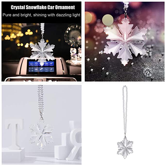 DCXA Car Pendant Transparent Crystal Snowflakes Decoration Suspension Ornaments Sun Catcher Snowflake Hanging Trim Christmas Gifts