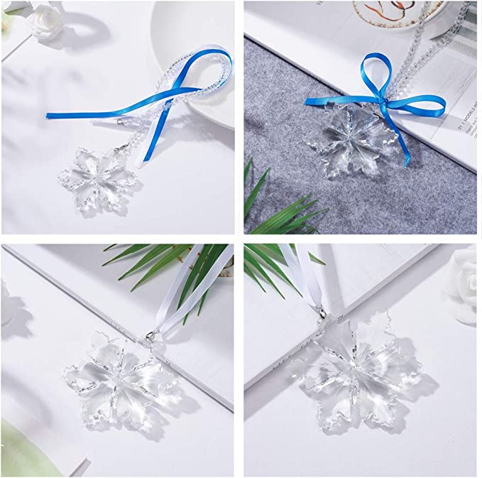 DCXA Car Pendant Transparent Crystal Snowflakes Decoration Suspension Ornaments Sun Catcher Snowflake Hanging Trim Christmas Gifts