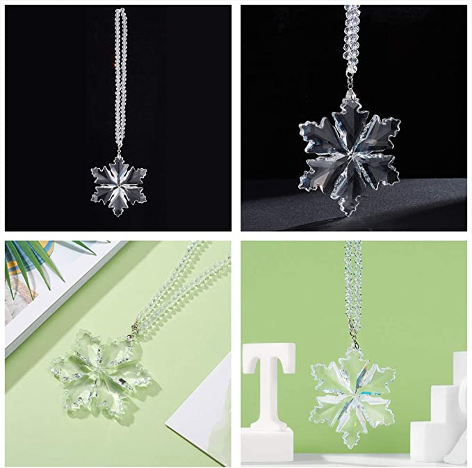 DCXA Car Pendant Transparent Crystal Snowflakes Decoration Suspension Ornaments Sun Catcher Snowflake Hanging Trim Christmas Gifts
