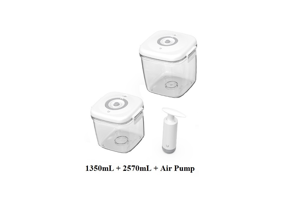 Vacuum Food Container | Premium Quality Material | Safe & Durable | Keeps Food Fresh Longer | 2 Containers + 1 Air Pump |