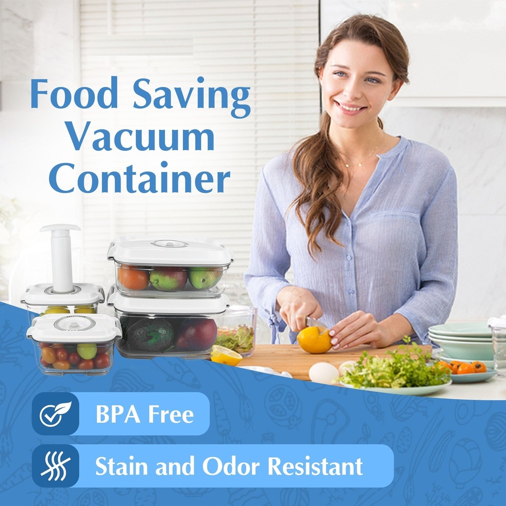 Vacuum Food Containers Set | Premium Quality Material | Safe & Durable | Keeps Food Fresh Longer | 6 Containers + 3 Air Pump |