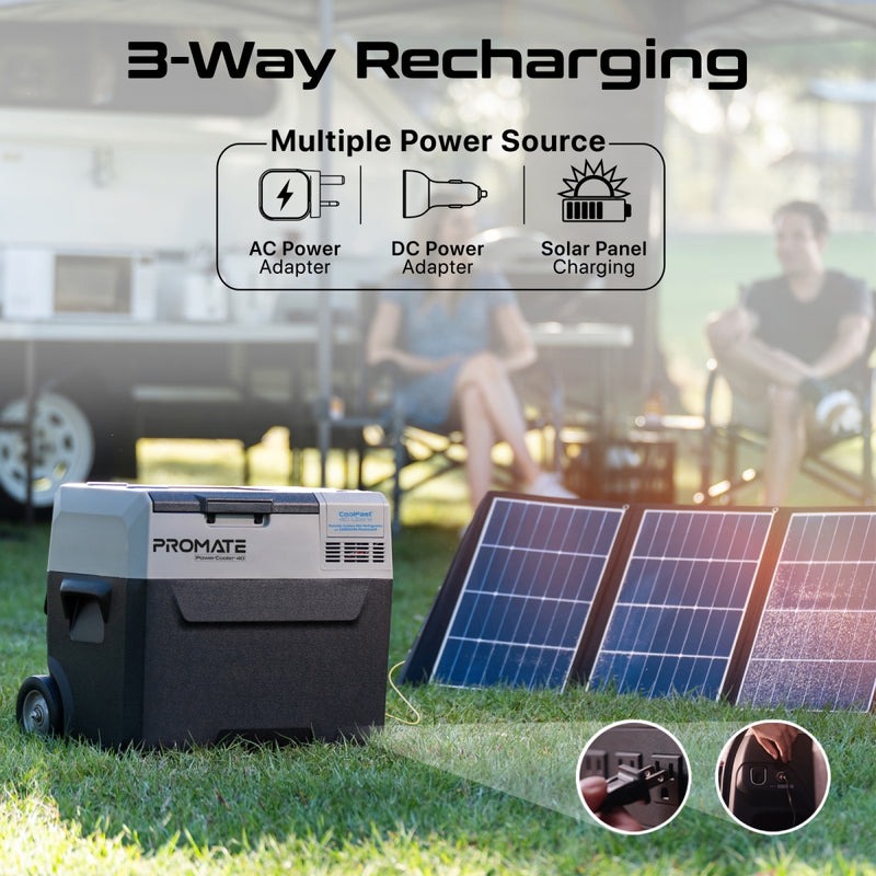 Promate Portable Outdoor Mini Refrigerator with 52000mAh Powerbank | 12H Long-Lasting Battery | Adjustable Cooling Options | Multiple Power Sources | 40L Large Capacity | PowerCooler-40 |