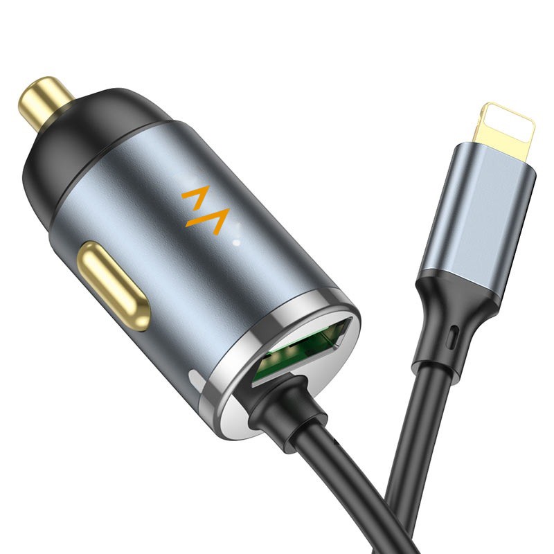 7MD Car Charger With Built-in 20W Lightning Cable & 18W USB Port For Simultaneous Quick Charging (7MD-Q03)
