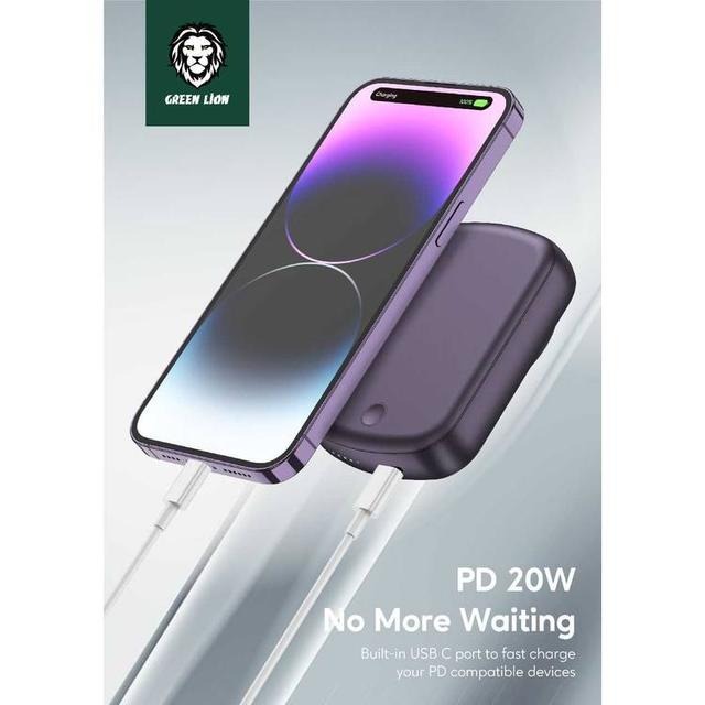 Green Lion Luxembourg 10000mAh Slim & Compact Power Bank, MagSafe Compatibility, PD 20W, With Wireless Charging (GNLXPBBK)