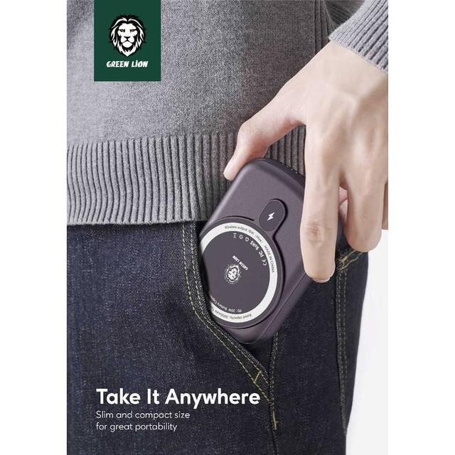 Green Lion Luxembourg 10000mAh Slim & Compact Power Bank, MagSafe Compatibility, PD 20W, With Wireless Charging (GNLXPBBK)