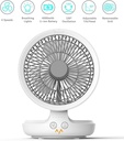 7MD 2 IN 1 Table and Wall Fan, USB Rechargeable Electric Desk Fan Oscillating Desktop Quiet Fan with 4 Speeds and LED Night Light
