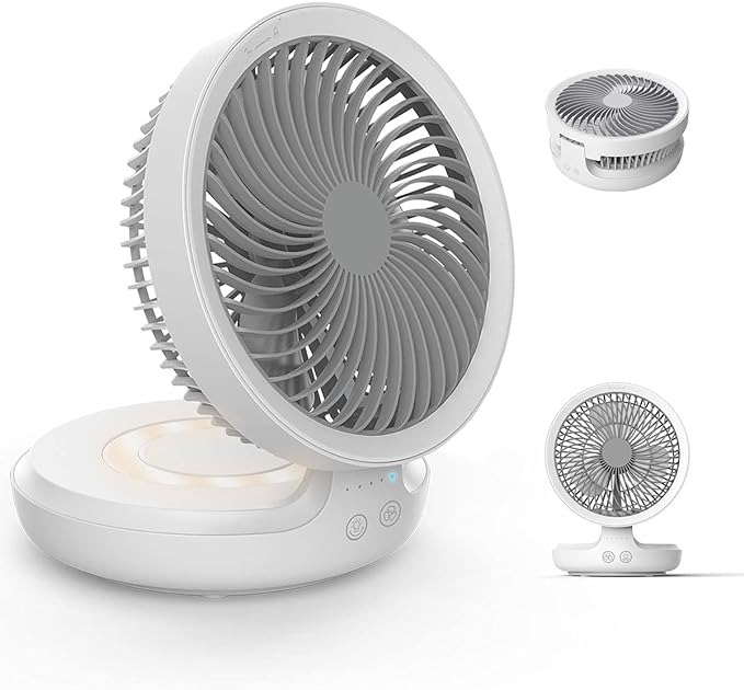 7MD 2 IN 1 Table and Wall Fan, USB Rechargeable Electric Desk Fan Oscillating Desktop Quiet Fan with 4 Speeds and LED Night Light