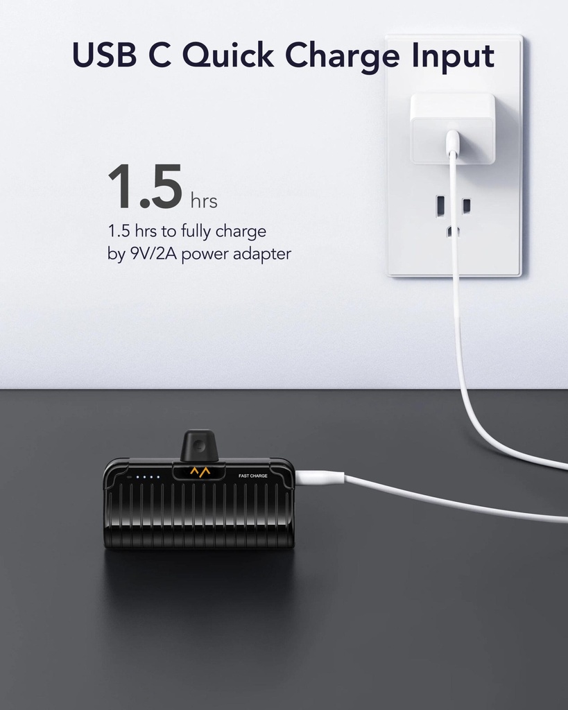 7MD Mini Portable Power Bank 5,000 mAh + Led Indicator With Built-In Plugon-C/L