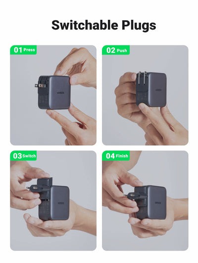 UGREEN Nexode 3-Port PD GaN Fast Charger 2xUSB-C 1xUSB-A With US/UK/EU Plug for Travel Model: CD296
