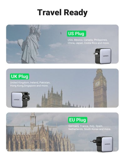 UGREEN Nexode 3-Port PD GaN Fast Charger 2xUSB-C 1xUSB-A With US/UK/EU Plug for Travel Model: CD296