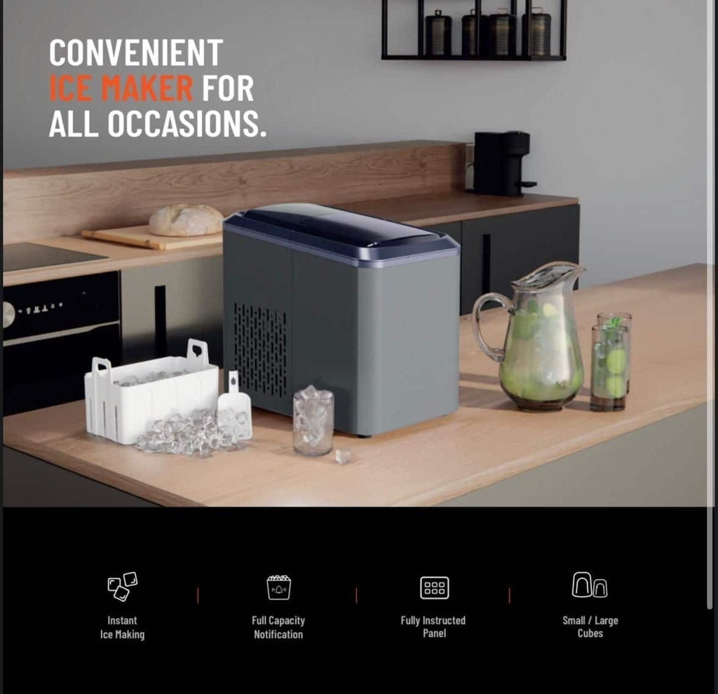 Porodo Smart Ice Cube Maker Machine With Interactive Controls With 12Kg Capcity | PD-LSICMV2-BK |