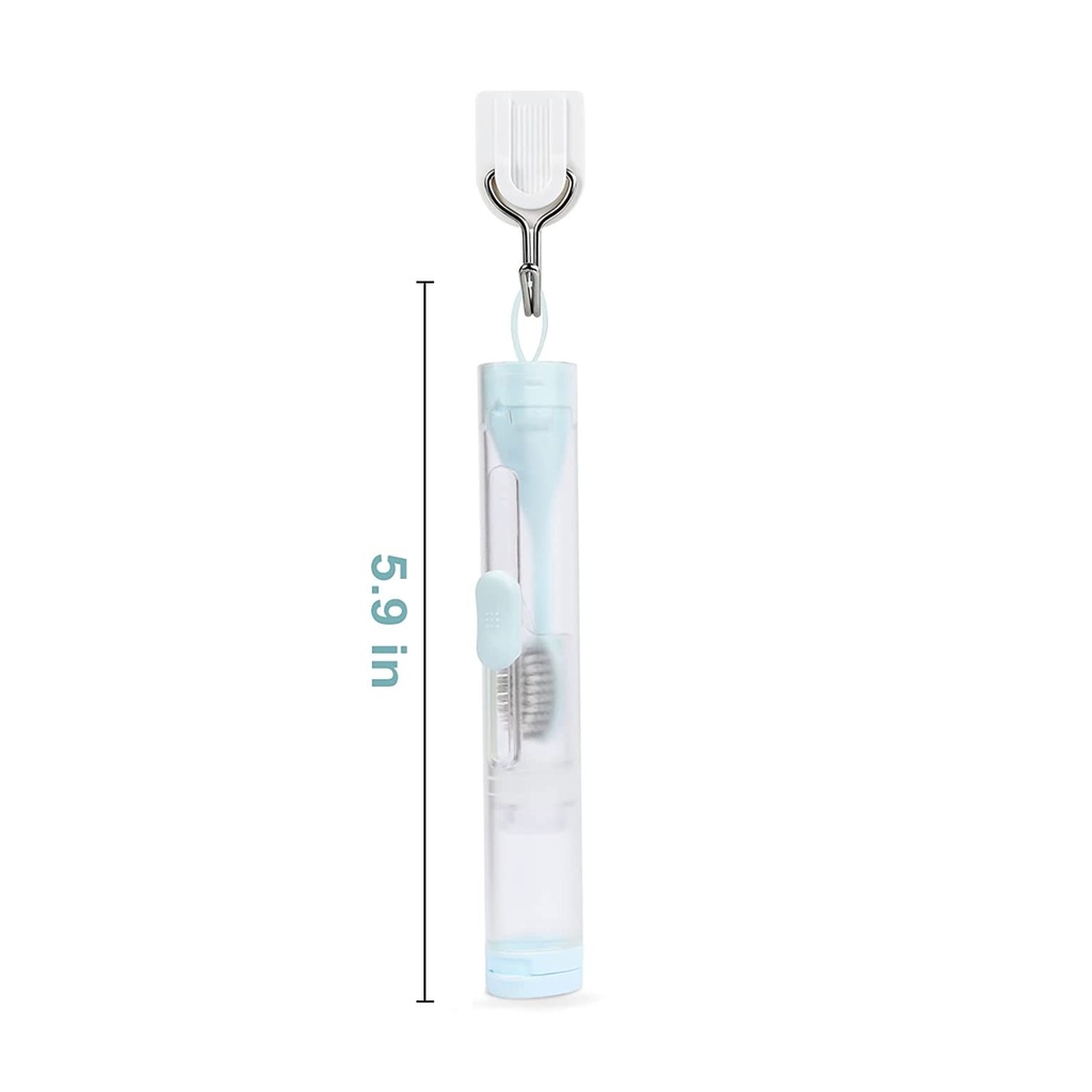 7MD Travel Toothbrush with a Builtin Case for Toothpaste, Folding Handle, Soft Bristle, Blue Color