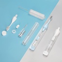 7MD Travel Toothbrush with a Builtin Case for Toothpaste, Folding Handle, Soft Bristle, Blue Color