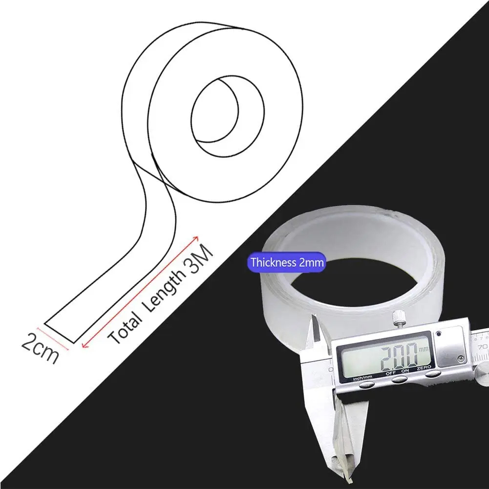7MD Transparent Double Sided Adhesive Tape, Washable & Reusable