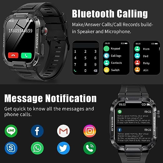 7MD Smart Watch 1.85" Touch Screen, Smartwatch for Android & iPhones , IP68 Waterproof Outdoor Sports Fitness Tracker with Heart Rate