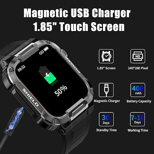 7MD Smart Watch 1.85" Touch Screen, Smartwatch for Android & iPhones , IP68 Waterproof Outdoor Sports Fitness Tracker with Heart Rate