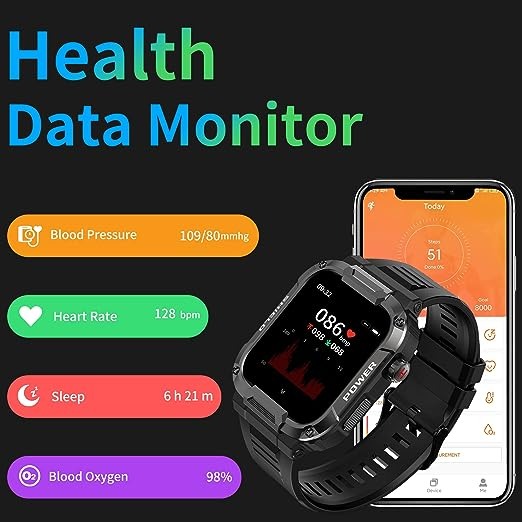 7MD Smart Watch 1.85" Touch Screen, Smartwatch for Android & iPhones , IP68 Waterproof Outdoor Sports Fitness Tracker with Heart Rate