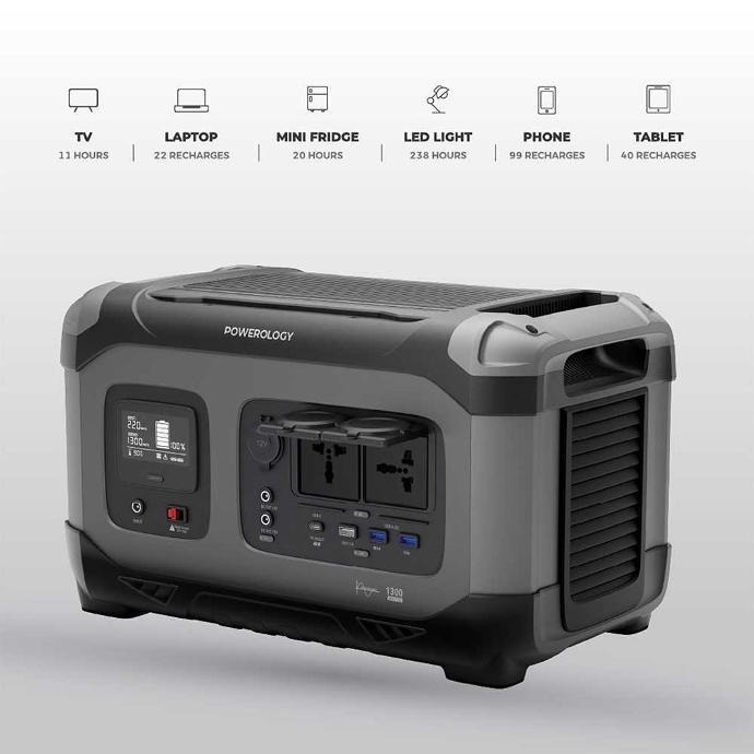 Powerology 392000mAh 1300W Portable Power Generator PD 60W - Black | PPBCHA23 |