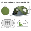 Portable Quick Setup Camping Tent For 2 Person With Dual Doors & Windows (250x215x114 H)