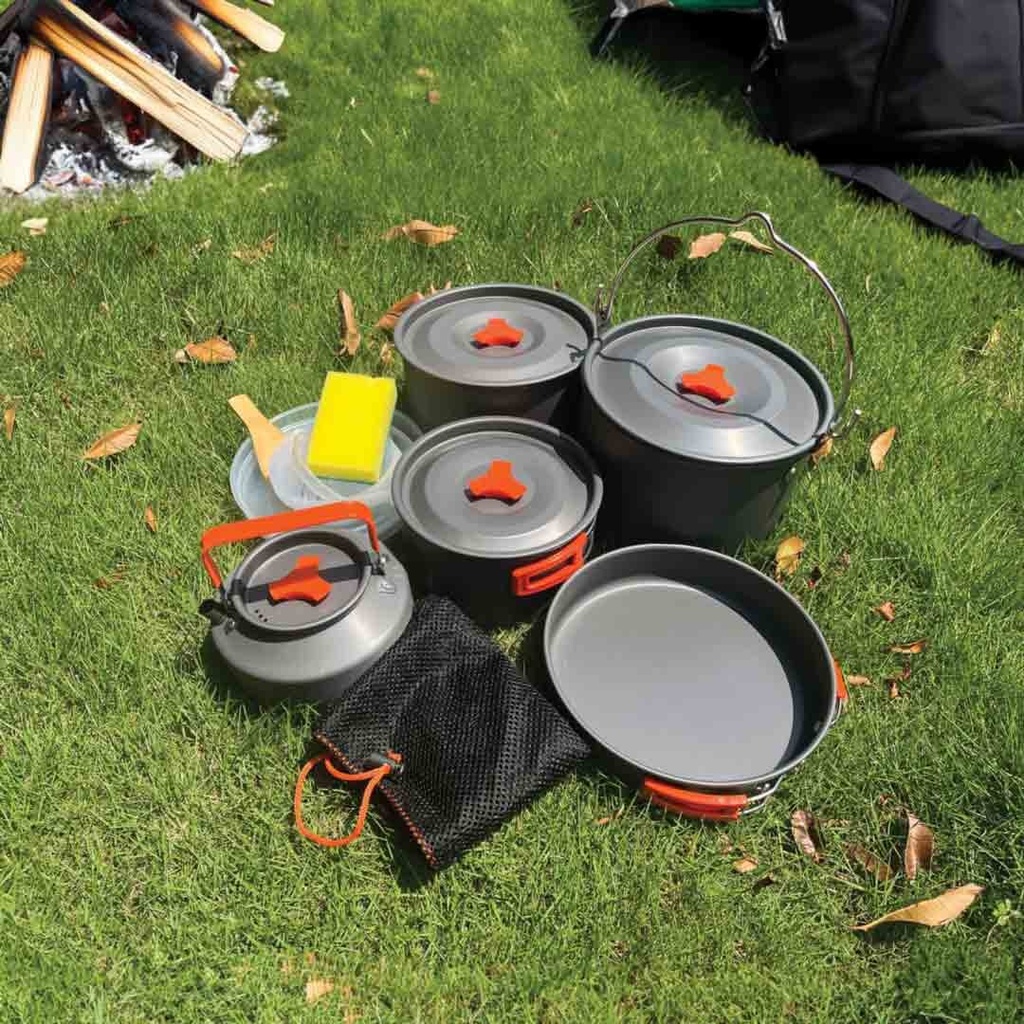 Green Lion Camping Cookware Set - OrangeBlack | GNCMPCKSETOBK |