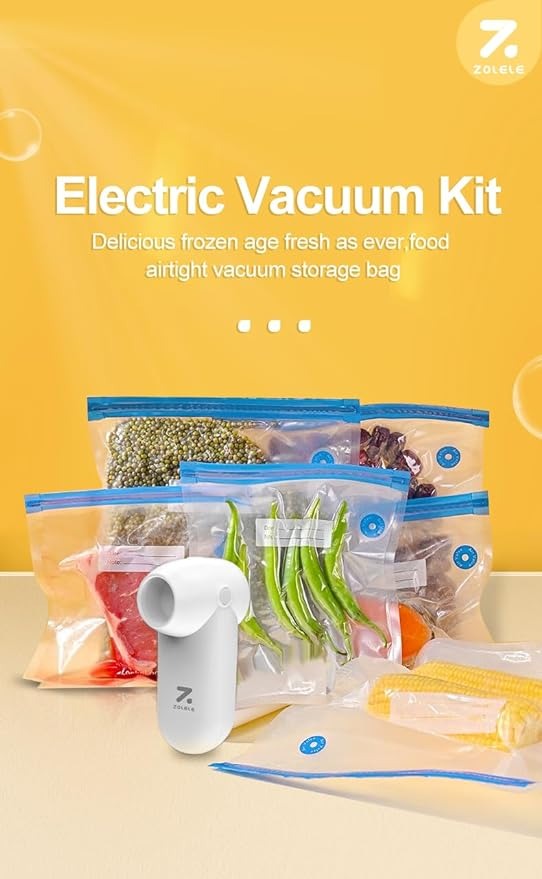 Zolele Electric Vacuum Kit Multi-Functional Portable Handheld Vacuum Sealing Machine with 20pcs Vacuum Sealer Bags For Food Preservation (EV01)