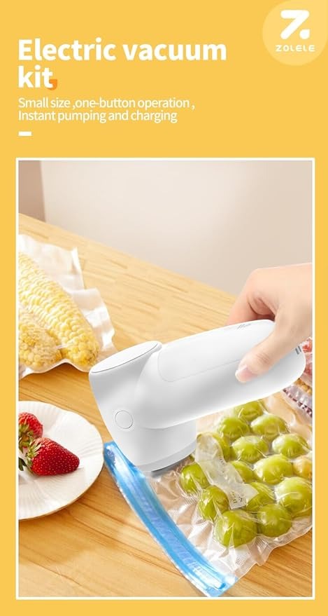 Zolele Electric Vacuum Kit Multi-Functional Portable Handheld Vacuum Sealing Machine with 20pcs Vacuum Sealer Bags For Food Preservation (EV01)