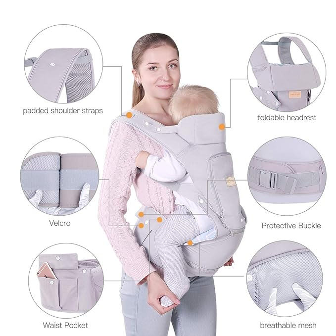 TIANCAIYIDING Infant Baby Wrap Carrier Backpack with Stool- All Positions Hip Seat Ergonomic Newborn to Toddlers