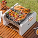 2 in 1 Stainless Steel BBQ Tools Set with Aluminum Case + Suitcase Folding Carbon Oven BBQ Grill (LX26+TXZ-WK310096-1)