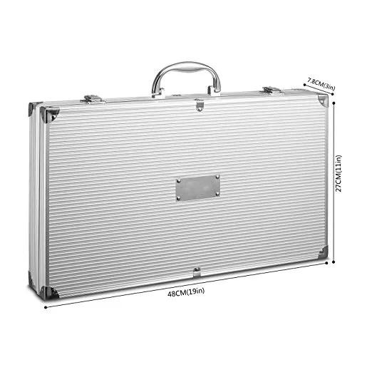 2 in 1 Stainless Steel BBQ Tools Set with Aluminum Case + Suitcase Folding Carbon Oven BBQ Grill (LX26+TXZ-WK310096-1)
