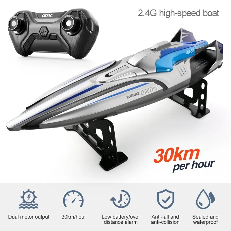 Fire Breathing Dragon 2.4GHZ Remote control Racing Boat Double Motor Drive High-speed Racing RC Boat 30KM/H Sealed Waterproof Intelligent Alarm LED Night Light 14+AGES (4D-S1)