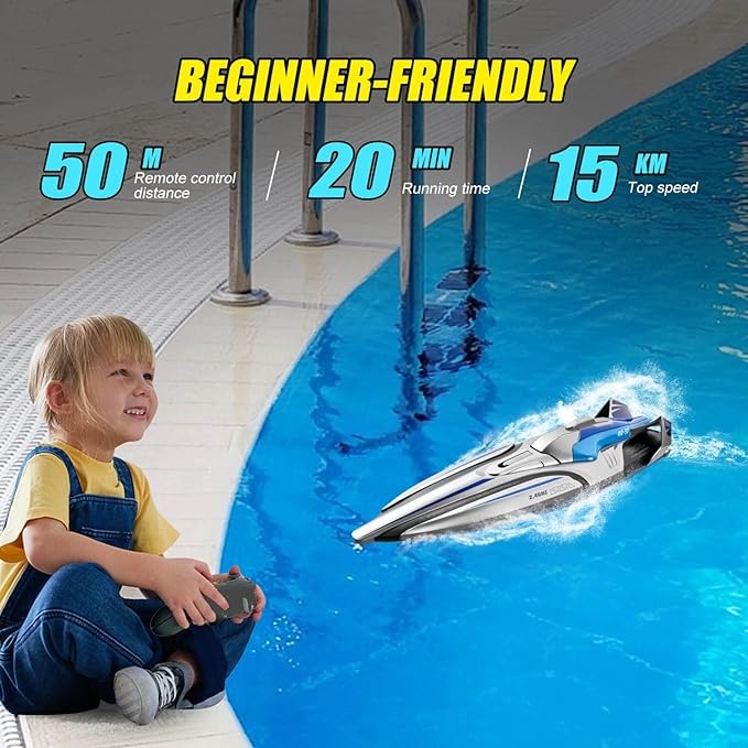 Fire Breathing Dragon 2.4GHZ Remote control Racing Boat Double Motor Drive High-speed Racing RC Boat 30KM/H Sealed Waterproof Intelligent Alarm LED Night Light 14+AGES (4D-S1)