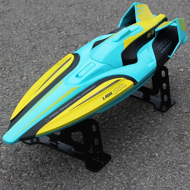 Fire Breathing Dragon 2.4GHZ Remote control Racing Boat Double Motor Drive High-speed Racing RC Boat 30KM/H Sealed Waterproof Intelligent Alarm LED Night Light 14+AGES (4D-S1)