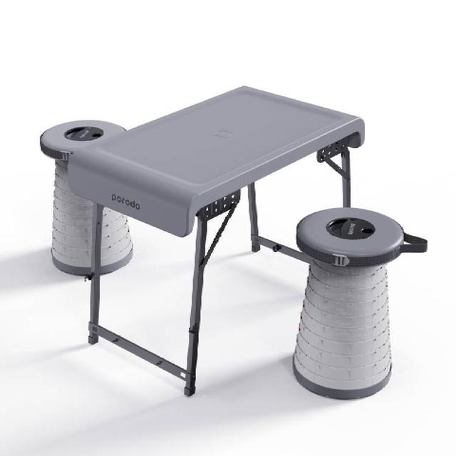 Porodo Portable Outdoor Table Set (Table + 2 Stools) | PD-CFDLDSTS- GY |