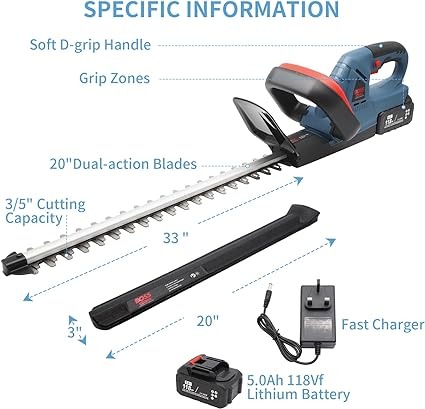 BOSS Cordless Hedge Trimmer Brushless, Electric Shrub Cutter, Grass Trimming with Rechargeable Battery & Charger for Effortless Use | BS123JB267-3 |