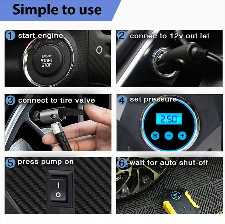 7MD Digital Display Car Tire Inflator, Air Compressor With LED Flashlight 12 Months Warranty